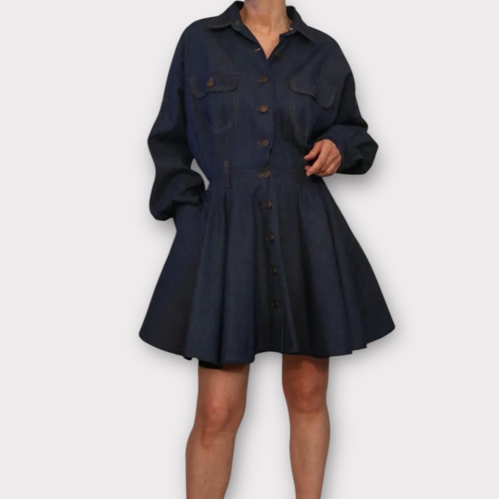 Vintage Omo Norma Kamali Women’s Dress Size 10 Dark Wash Denim Designer Luxury